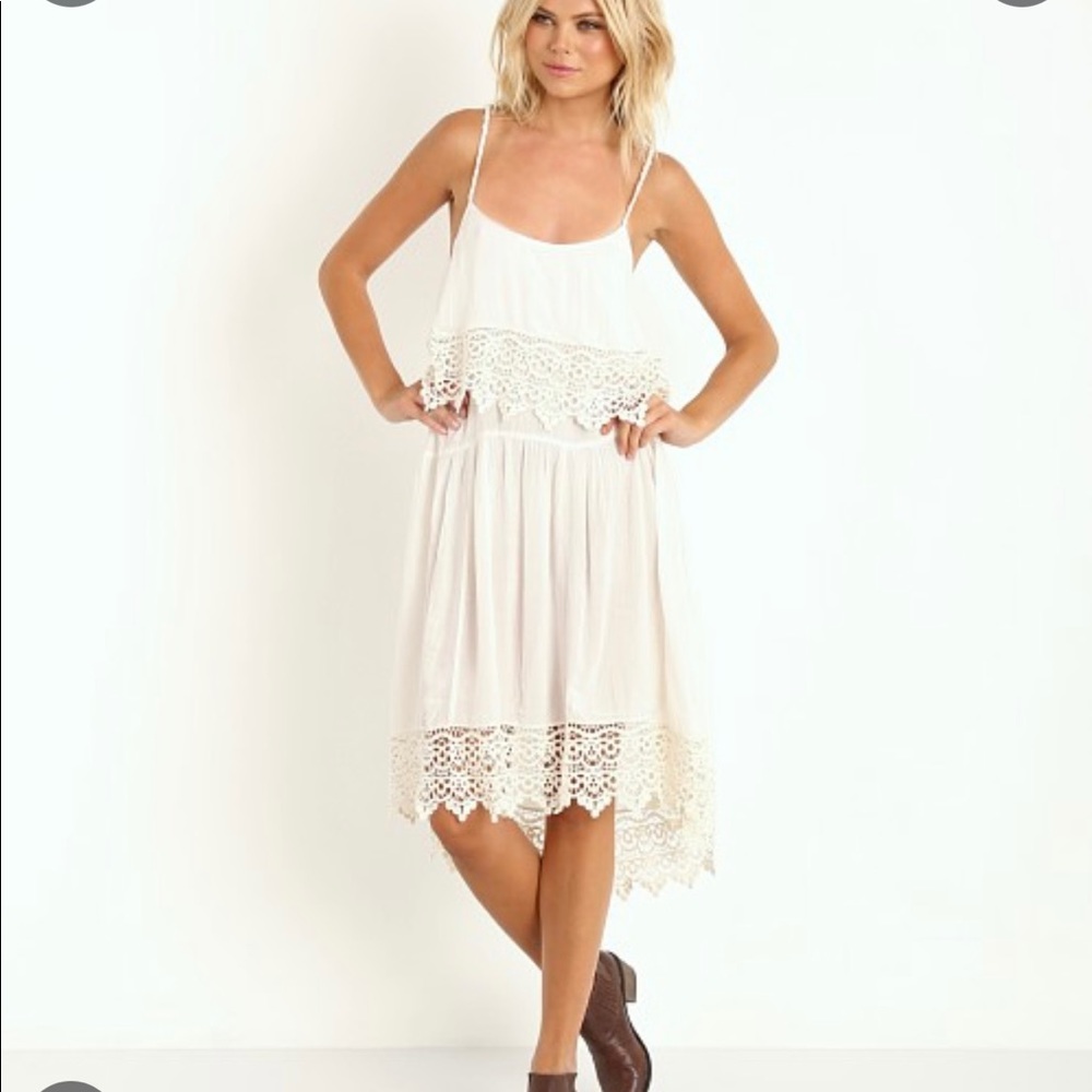 Free People creamy off white flowy gauze avintage lace dress s strappy back